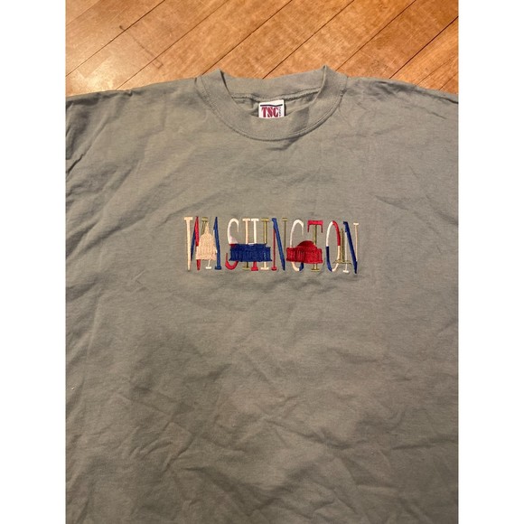 Vintage Washinton Embroidered XL Mens Short Sleeve Heavy Weight T-Shirt Green - Picture 3 of 4
